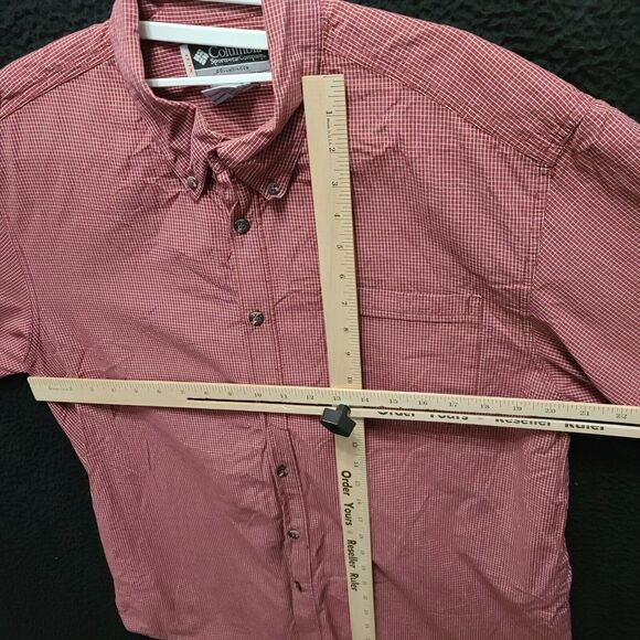 Columbia Mens Button Up Shirt Red Size Medium 100% Cotton Plaid Short Sleeve - Picture 3 of 12